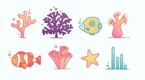 8 Lovely Coral Reef Icons Vector