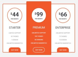 Minimal Orange Pricing Table PSD Template