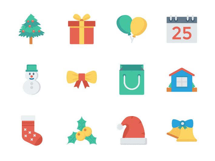 12 Flat Christmas Vector Icons