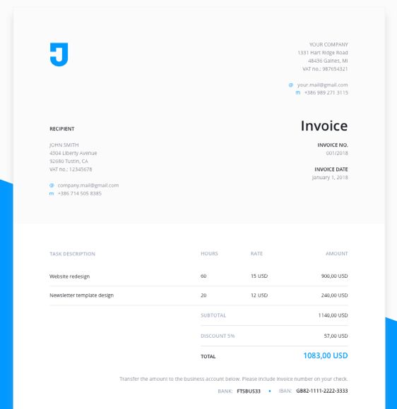 Minimal Clean Invoice Mockup PSD