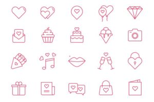 20 Simple Valentine's Day Line Icons (AI+PSD)