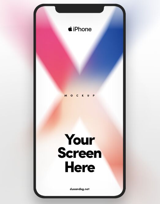 Standing iPhone X With Wallpaper PSD Mockup-min