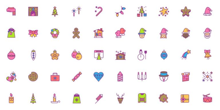 50 Colorful Sweet Christmas Icons (AI+PNG+SVG)