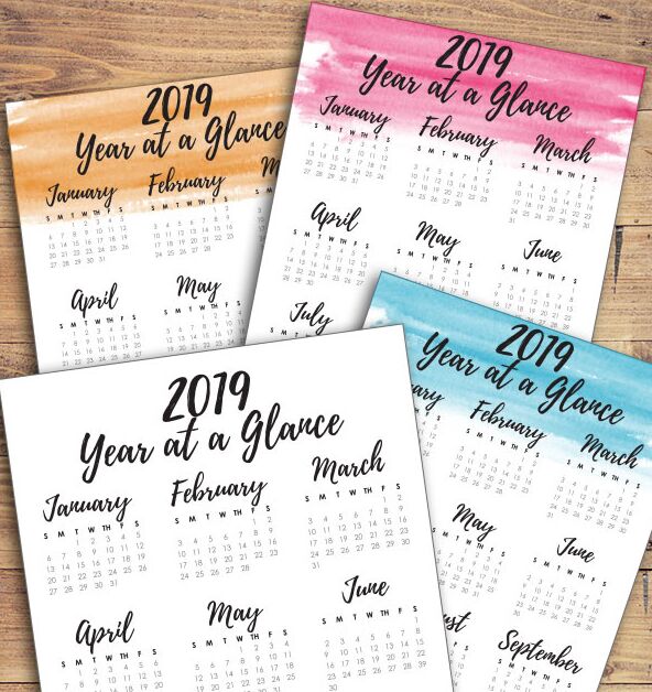 Printable A4 2019 Calendar Vector