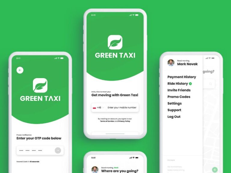 Green Taxi App UI Kit For Adobe XD