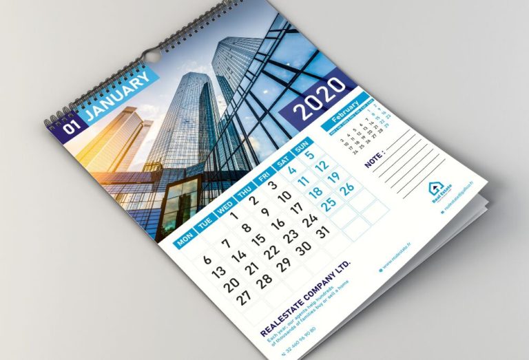 Print-ready 2020 Calendar Mockup For Illustrator