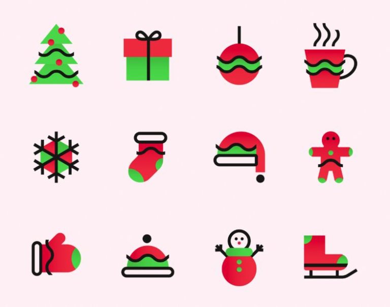 12 Minimal Christmas Icons Vector