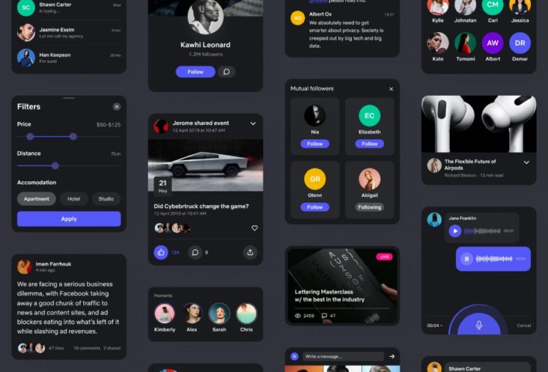 Dark Social UI Kit For Figma App