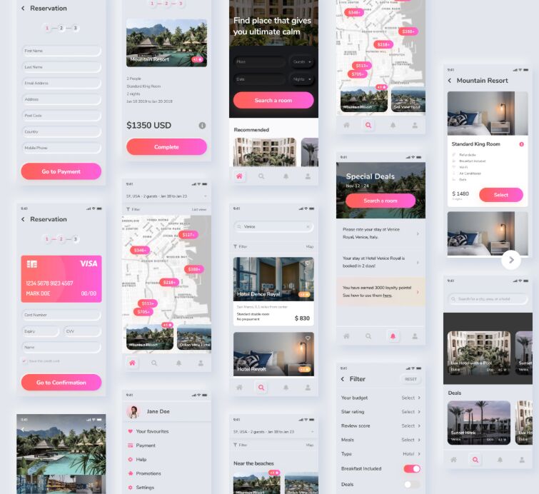 Neomorphic Style Travel UI Kit For Figma