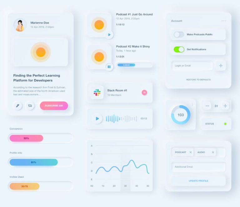 Pretty Cool Neumorphic UI Kit For Sketch