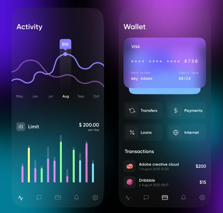 Dark Banking Wallet Mobile App Design