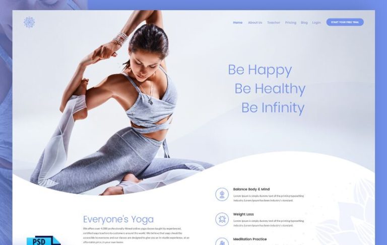 Fashion Yoga Website Templage PSD