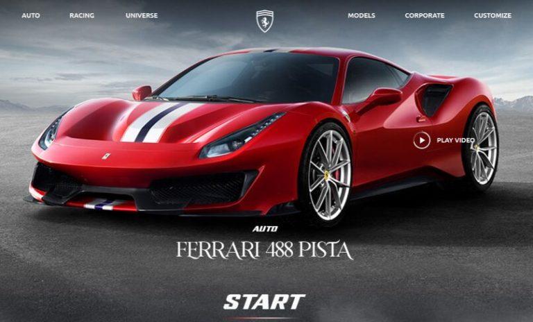 Ferrari 488 Pista Landing Page Screen Mockup