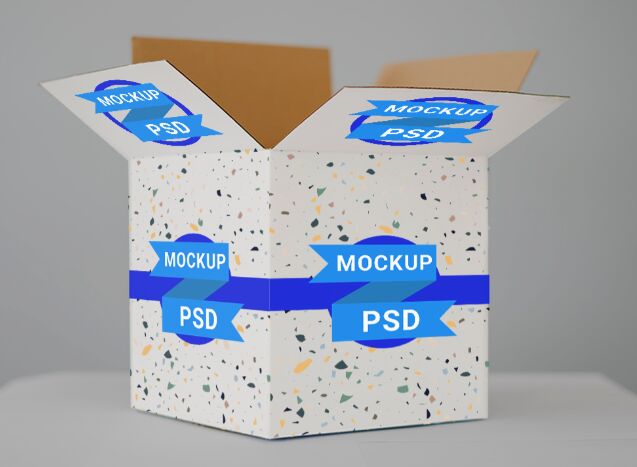 Realistic Cardboard Box Mockup PSD