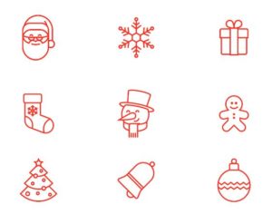 9 Thin Line Christmas Icons Vector