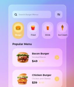 Glassmorphism Style Burger App Design Adobe XD