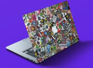 Realistic Macbook Sticker PSD Mockup