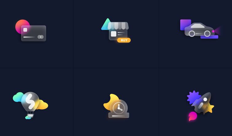 6 Glassmorphism Style Icons Figma