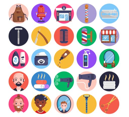 25 Circular Barber Shop Icons Figma