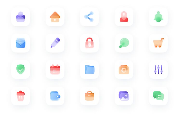 20 Glassmorphism Style Icons Figma