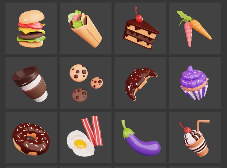 3d food icons