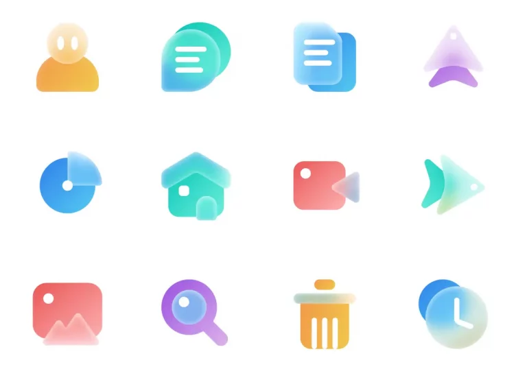 12 Frosted (Glassmorphic Style) Icons Figma