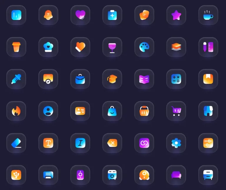 140+ Gradient Glassmorphism Icons Figma