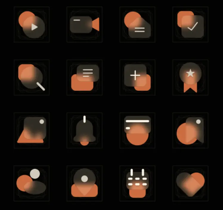 16 Glassmorphism UI Icons Figma