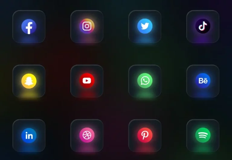 12 Glossy Neon Social Icons Figma