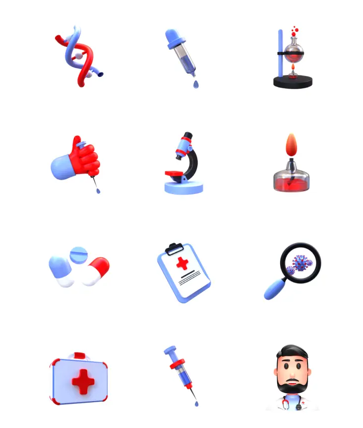 12 Medical & Research 3D Icons