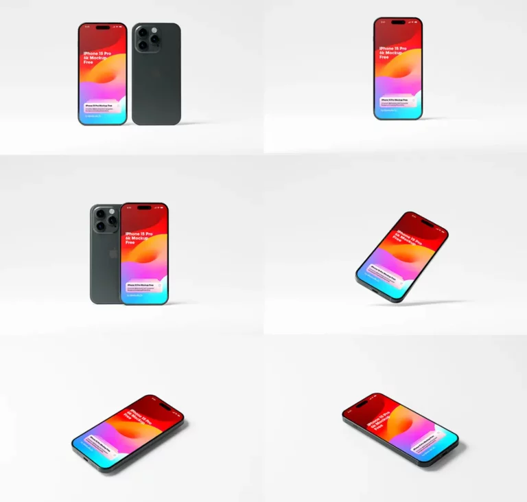 8 Realistic iPhone 15 Pro PSD Mockups