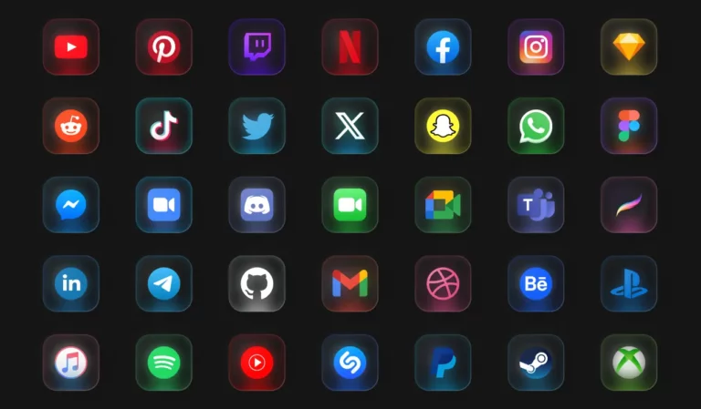 35 Social Media Glass Icons Figma