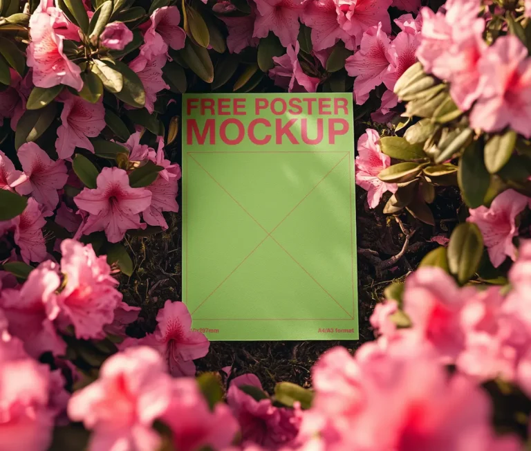 Poster in the flowers PSD Mockup