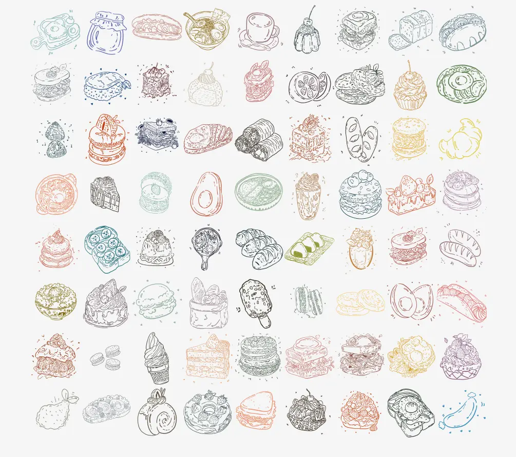 72 Free Hand-Drawn Food Icons Figma