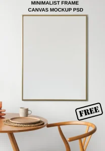 Golden Photo Frame in Dining Room PSD Mockup