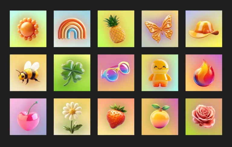 3D Summer-Themed Glassy Icons
