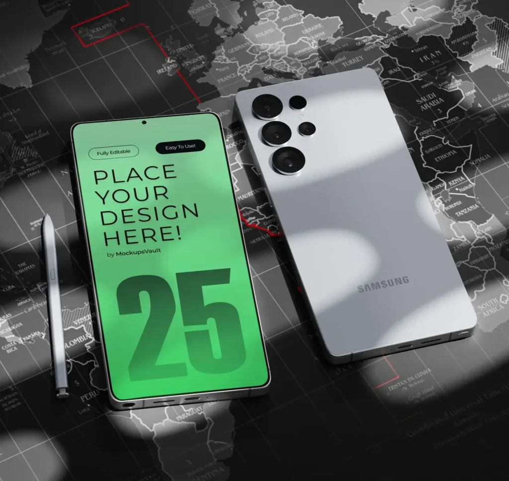 Hi-res Realistic Galaxy S25 Ultra PSD Mockup