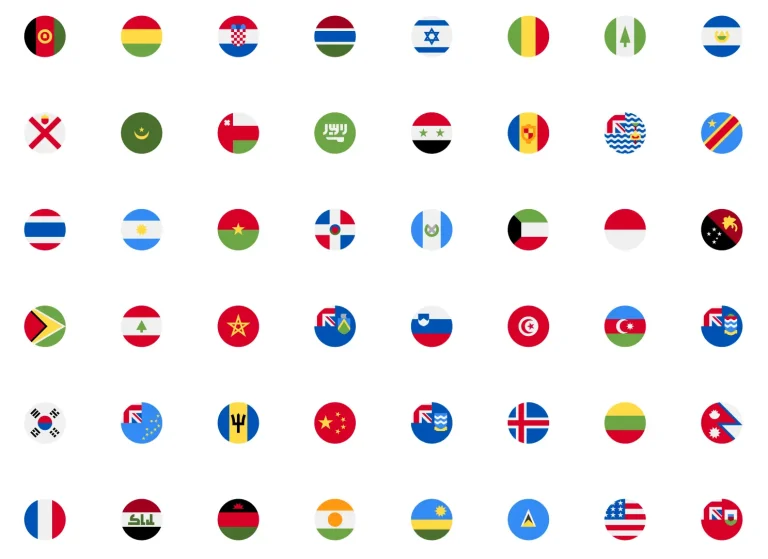Country Flag Icons in Round and Rectangular Styles
