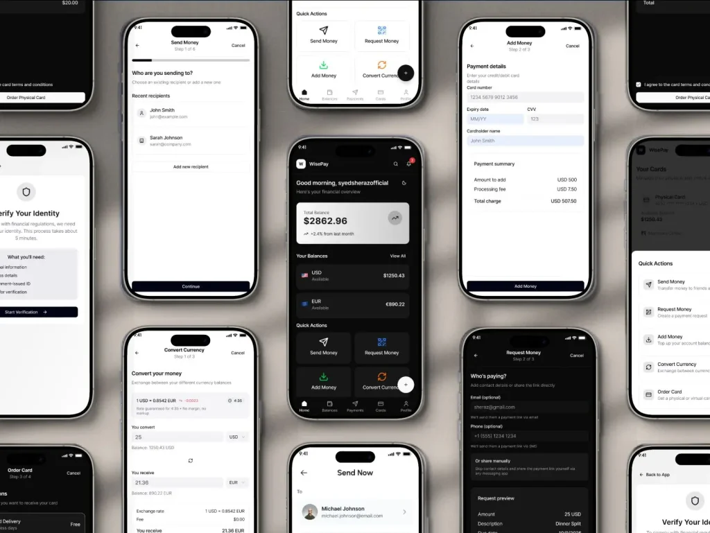 WisePay Free Fintech Mobile App UI Kit for Figma