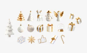 3D Golden Winter Icons